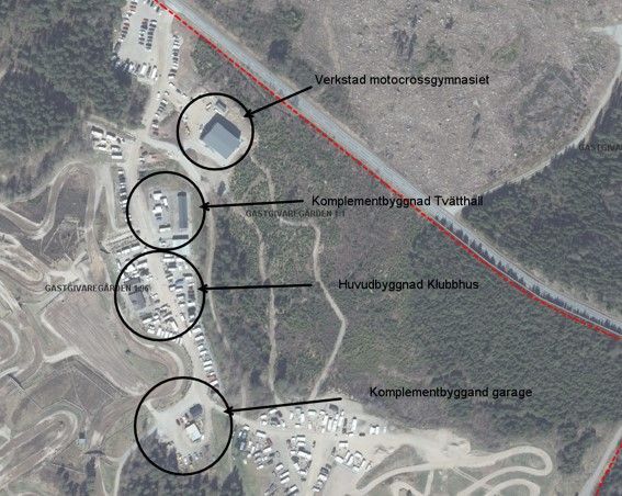 Karta som visar illustrativ var de olika byggnaderna befinner sig vid Hagabanan